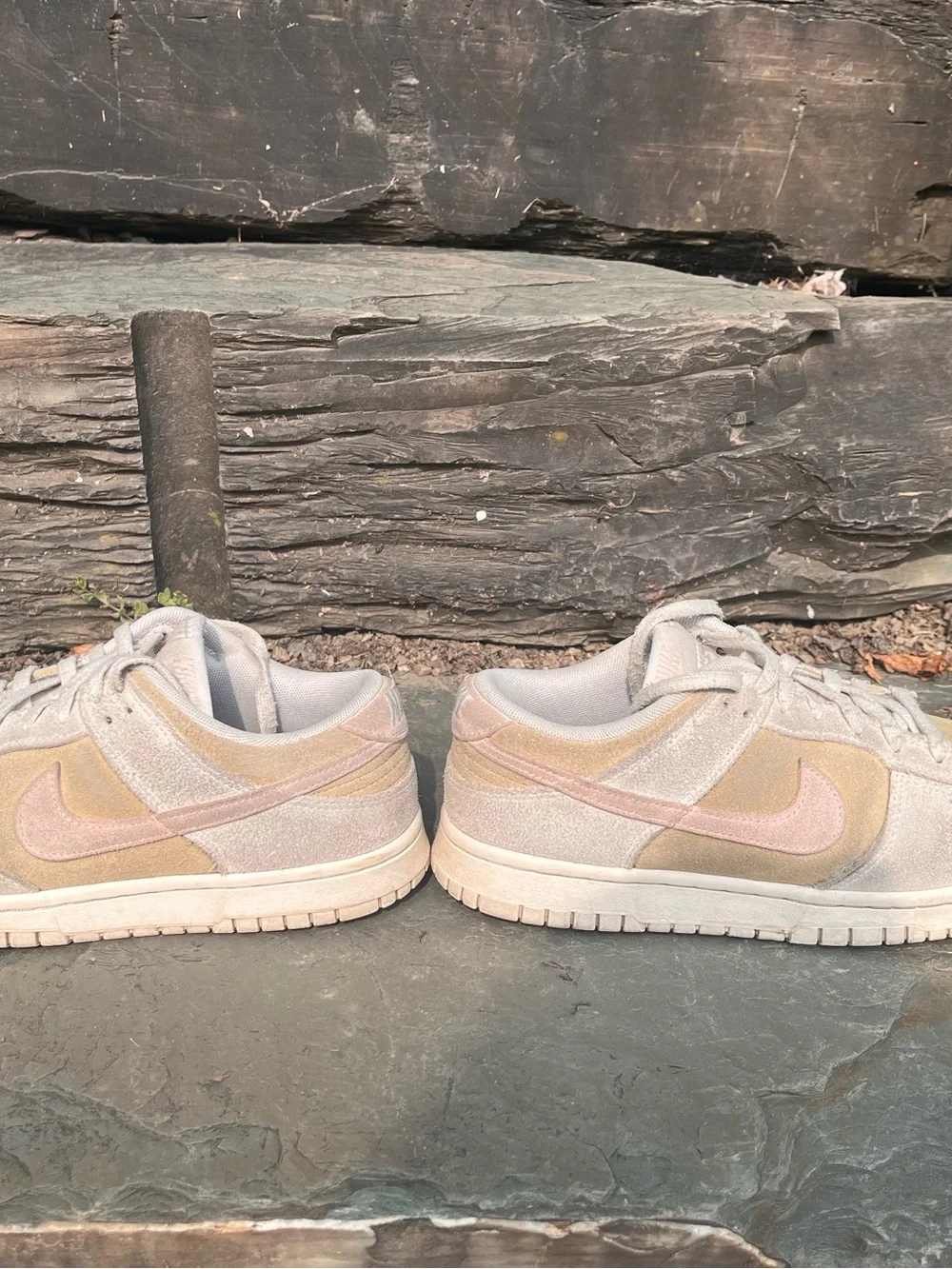 Nike Dunk Low-Suede Sneakers in Beige and Pink